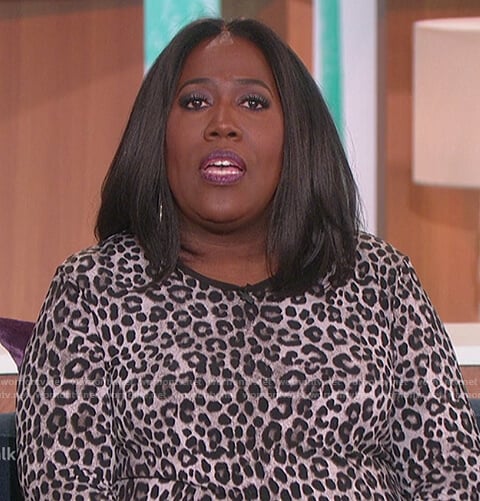 Sheryl’s gray leopard print bell sleeve top on The Talk