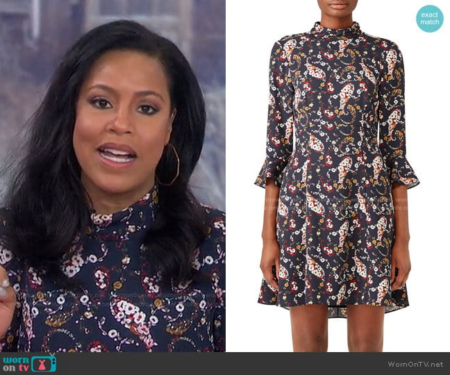 WornOnTV: Sheinelle’s navy floral mock neck dress on Today | Sheinelle ...