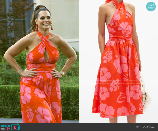 Moana Floral-Print Halterneck Dress by Staud worn by D’Andra Simmons on The Real Housewives of Dallas