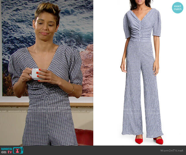 Staud Fraise Jumpsuit worn by Elena Dawson (Brytni Sarpy) on The Young and the Restless