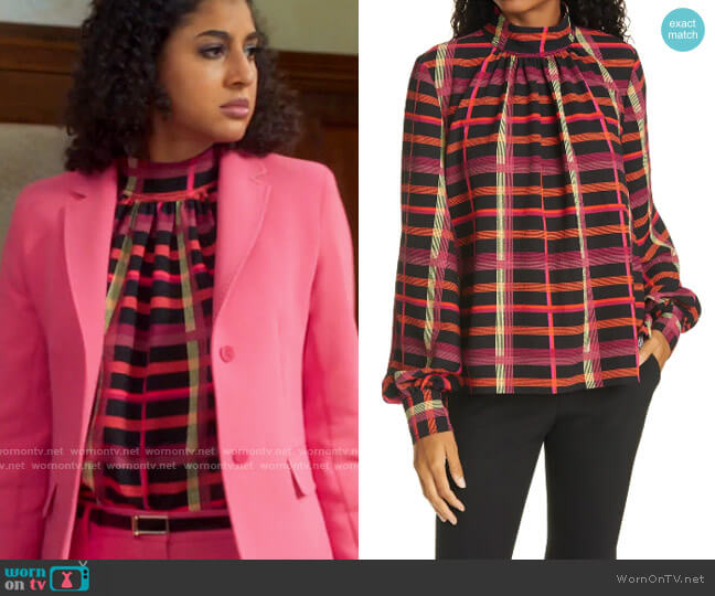 WornOnTV: Mikaela’s plaid top and pink suit on Mr Mayor | Vella Lovell ...