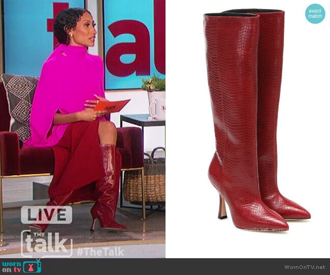 Parton croc-effect leather knee-high boots by Stuart Weitzman worn by Elaine Welteroth on The Talk