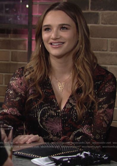 Summer's floral blouse with metallic stripes on The Young and the Restless