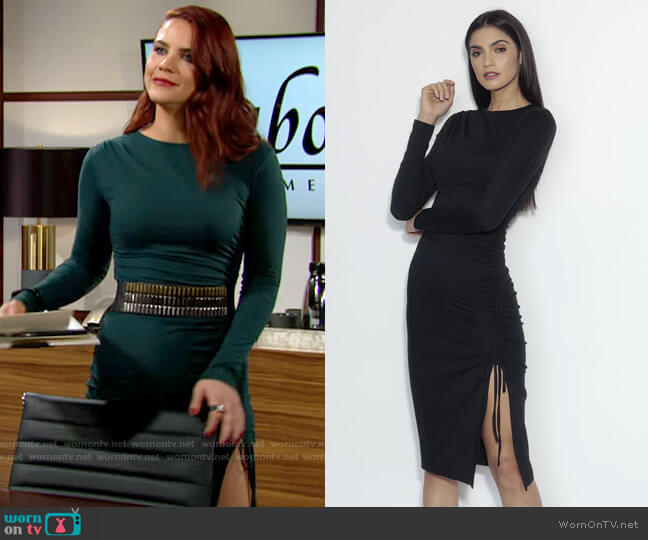 Susana Monaco Side Gathered Long Sleeve Slit Dress worn by Sally Spectra (Courtney Hope) on The Young & the Restless