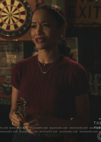 Tabitha’s red cable knit sweater on Riverdale