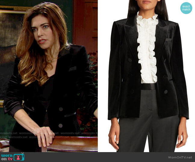 Tahari ASL Velvet Blazer worn by Victoria Newman (Amelia Heinle) on The Young and the Restless