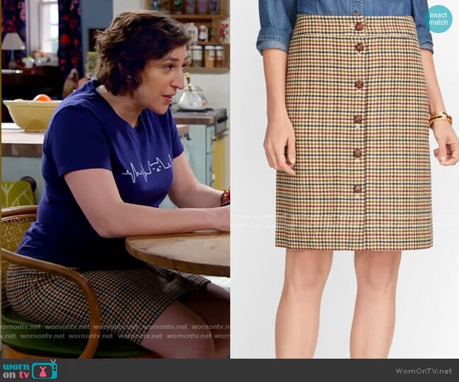 Talbots Plaid Button Front Skirt worn by Kat Silver (Mayim Bialik) on Call Me Kat