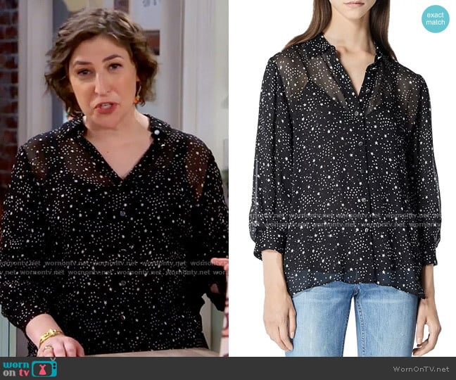 The Kooples Flowing Star Print Black Shirt worn by Kat Silver (Mayim Bialik) on Call Me Kat