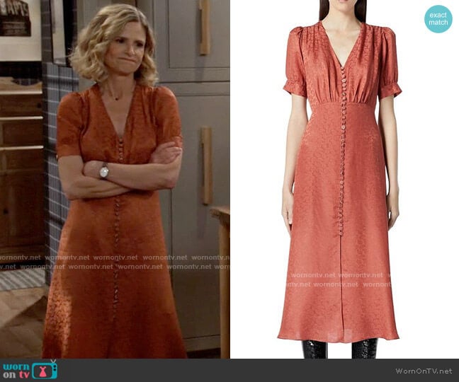 The Kooples Button Front Jacquard Midi Dress worn by Jean Raines (Kyra Sedgwick) on Call Your Mother