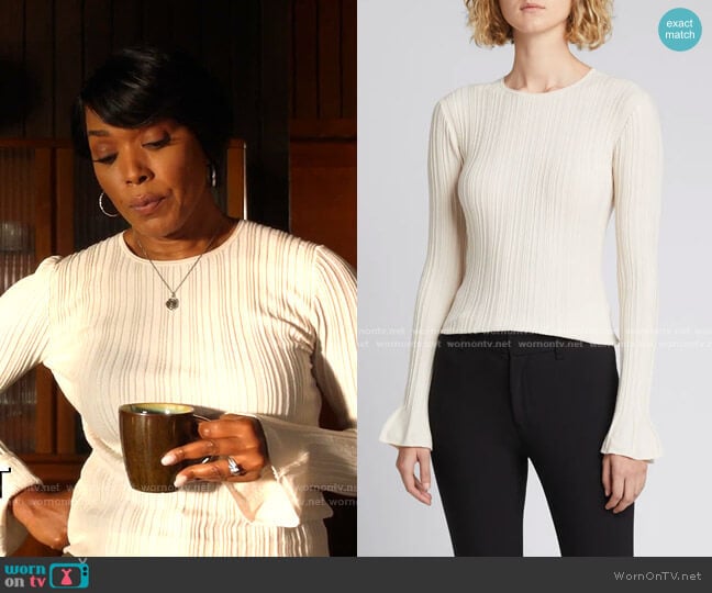 Evian Stretch Linear Knit Top by Theory worn by Athena Grant (Angela Bassett) on 9-1-1