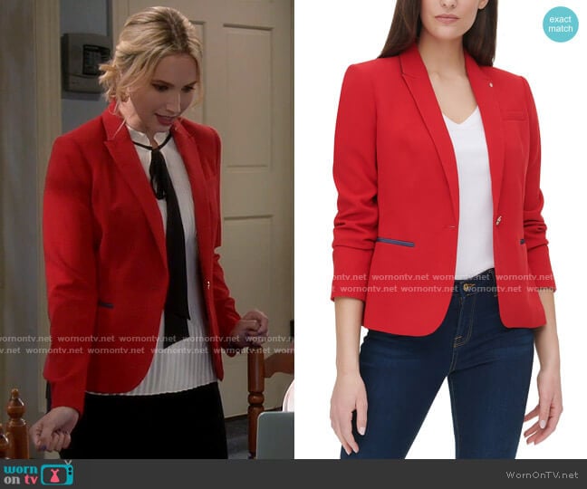 Tommy Hilfiger Piqué Knit Patch Blazer worn by Mandy Baxter (Molly McCook) on Last Man Standing