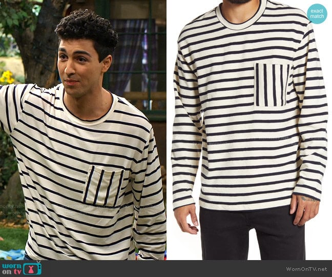 Boxy Stripe Pocket Sweatshirt by Topman worn by Parker Preston (Trevor Tordjman) on Bunkd