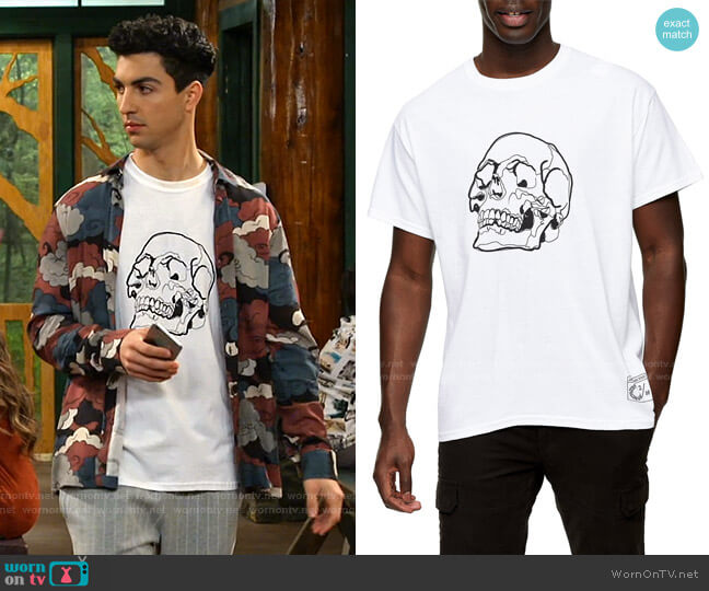 Skull Sketch Graphic Tee by Topman worn by Trevor Tordjman on Bunkd