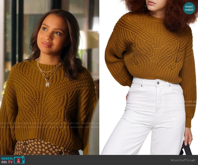 Butterfly Super Crop Sweater by Topshop worn by May Grant (Corinne Massiah) on 9-1-1