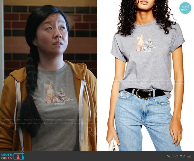 Sisterhood Cat Tee by Topshop worn by Alice Kwan (Sherry Cola) on Good Trouble