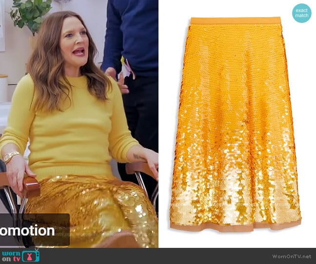 WornOnTV: Drew's yellow sweater and sequin skirt on The Drew Barrymore Show  | Drew Barrymore | Clothes and Wardrobe from TV