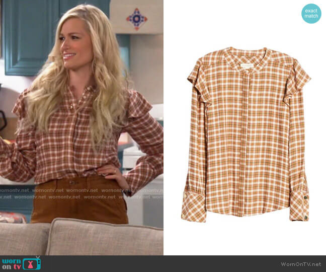 Treasure & Bond Plaid Long Sleeve Top worn by Gemma (Beth Behrs) on The Neighborhood