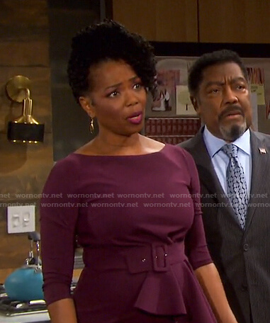 Valerie's purple belted ruffle dress on Days of our Lives
