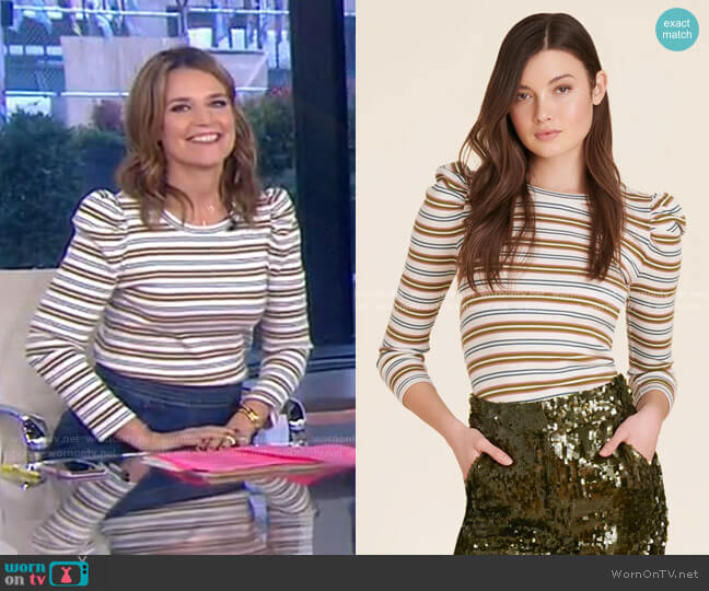 Britney Puff-Sleeve Striped Top by Veronica Beard worn by Savannah Guthrie on Today