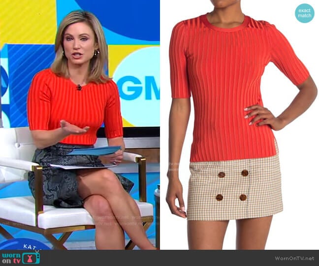 Dillon Ribbed Crew Neck Sweater by Veronica Beard worn by Amy Robach on Good Morning America