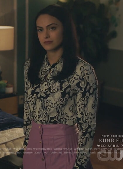 Veronica’s white floral printed blouse on Riverdale