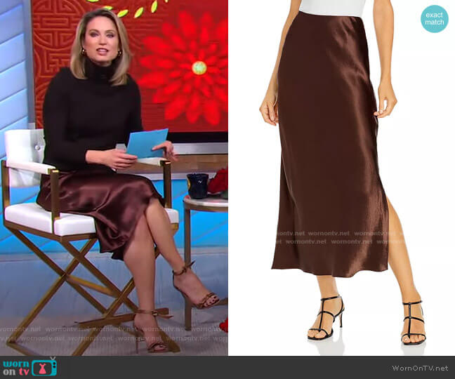 Satin Side Slit Slip Maxi Skirt by Vince worn by Amy Robach on Good Morning America