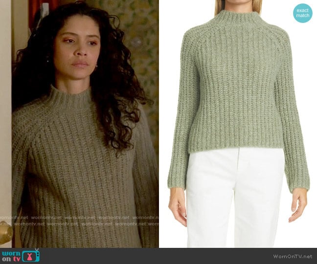 Vince Jadeite Marled Shaker Stitch Raglan Sleeve Sweater worn by Stella Kidd (Miranda Rae Mayo) on Chicago Fire