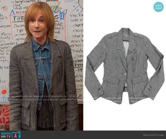 Vince Linen Military Blazer worn by Arpi Meskimen (Holly Hunter) on Mr Mayor