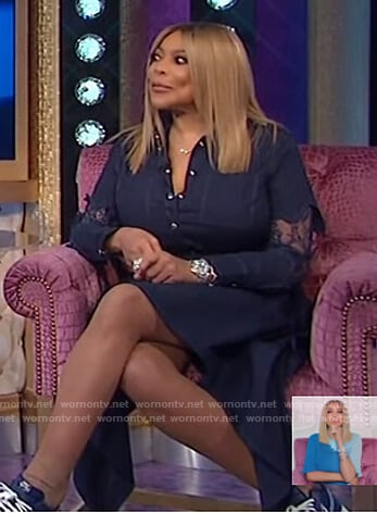 Wendy’s navy shirtdress with lace sleeves on The Wendy Williams Show