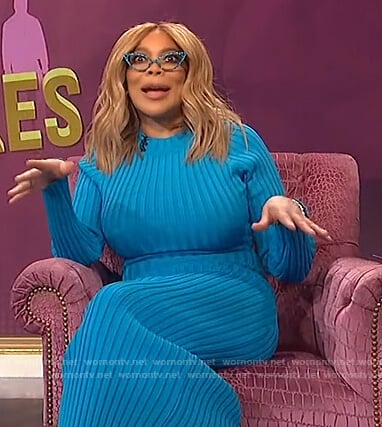 Wendy’s blue ribbed midi dress on The Wendy Williams Show