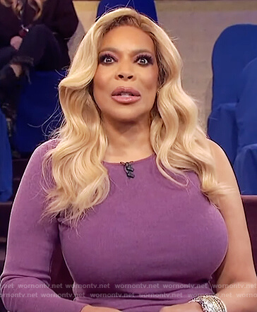 Wendy's purple one shoulder midi dress on The Wendy Williams Show