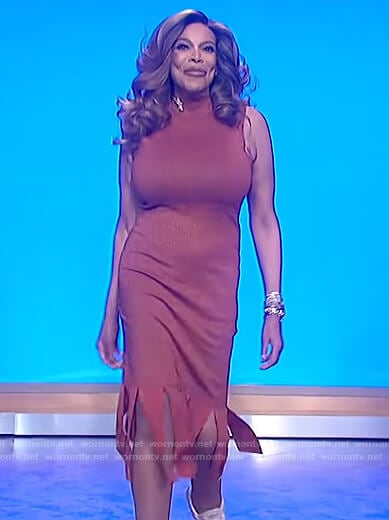 Wendy’s brown fringe hem dress on The Wendy Williams Show