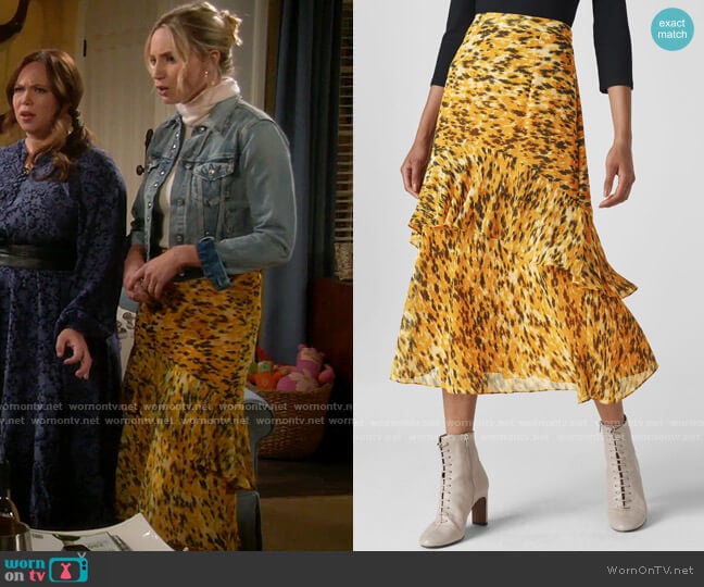 Whistles Ikat Animal Midi Skirt worn by Mandy Baxter (Molly McCook) on Last Man Standing