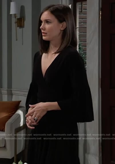 Willow's black bell sleeve wrap dress on General Hospital