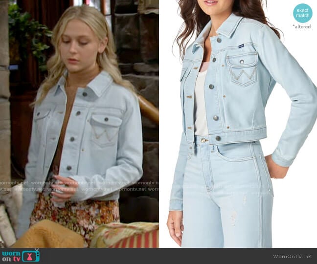 Wrangler Pleat Crop Denim Jacket worn by Faith Newman (Alyvia Alyn Lind) on The Young and the Restless