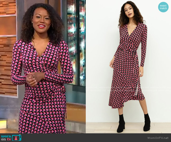 WornOnTV: Janai’s pink geometric print wrap dress on Good Morning ...