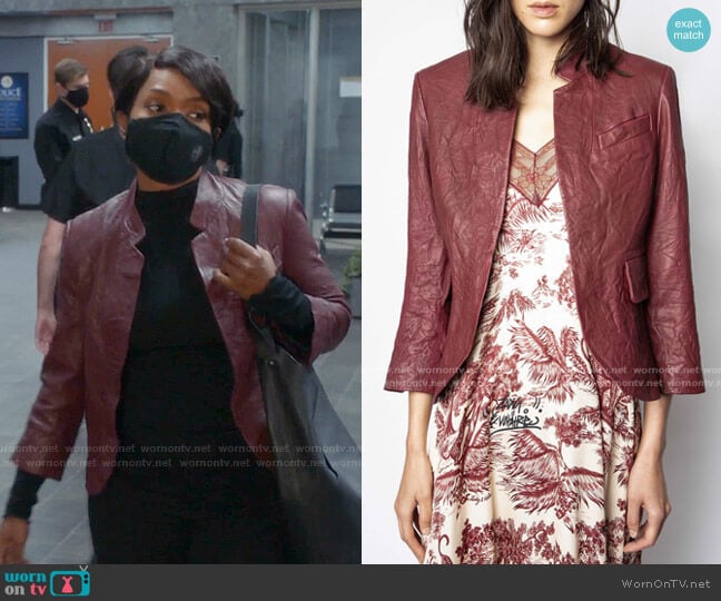 Verys Leather Jacket by Zadig & Voltaire worn by Athena Grant (Angela Bassett) on 9-1-1