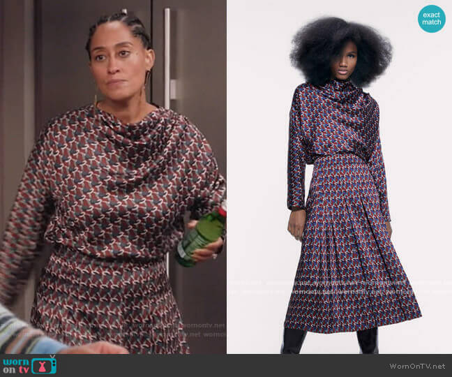 Printed Top and Skirt by Zara worn by Rainbow Johnson (Tracee Ellis Ross) on Black-ish