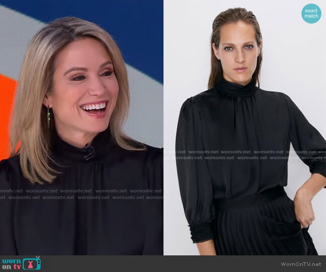 High Neck Blouse by Zara worn by Amy Robach on Good Morning America