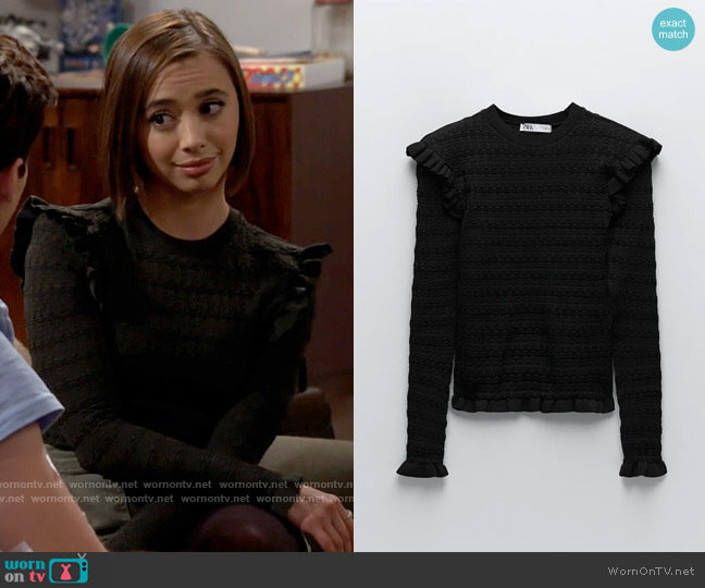 Zara Ruffled Knit Sweater worn by Celia (Emma Caymares) on Call Your Mother
