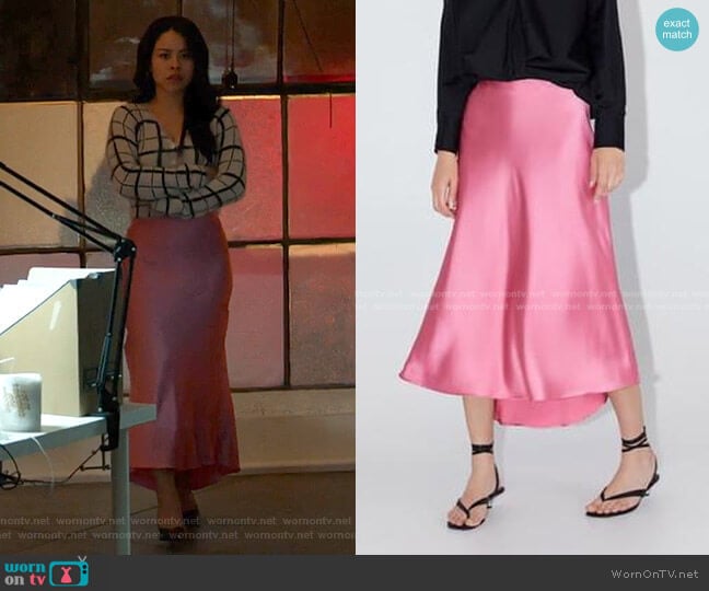 Satin Finish Skirt by Zara worn by Mariana Foster (Cierra Ramirez) on Good Trouble