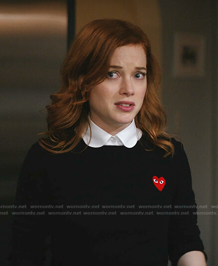 Zoey's black heart patch sweater on Zoeys Extraordinary Playlist