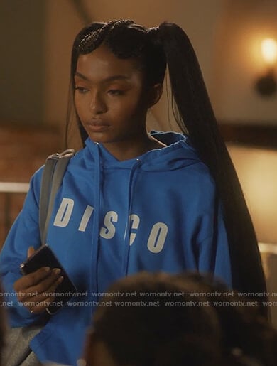 Zoey’s blue Disco hoodie on Grown-ish