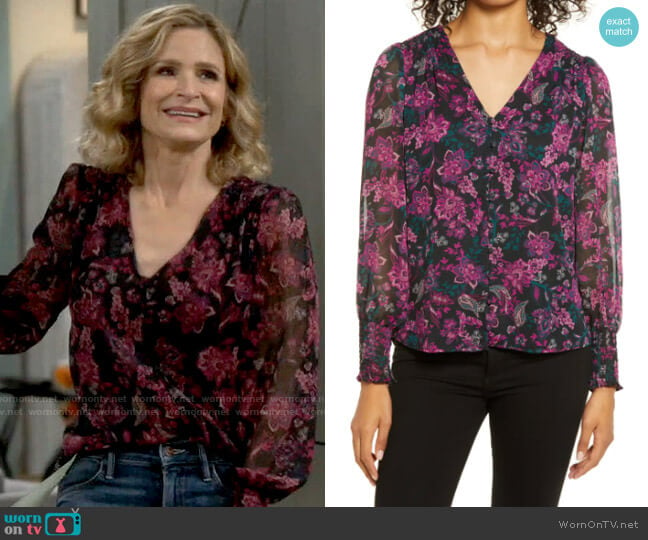 1.State Smocked Button Front Blouse worn by Jean Raines (Kyra Sedgwick) on Call Your Mother