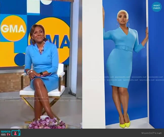 3/4-Sleeve V-Neck Sheath Ponte Dress - SUPERFLEX by New York & Company worn by Robin Roberts on Good Morning America