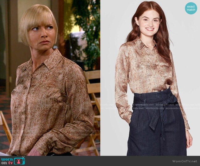 Snake Print Blouse by A New Day at Target worn by Jill Kendall (Jaime Pressly) on Mom