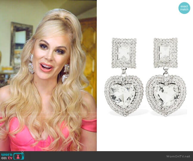 Crystal Heart Clip On Earrings by Alessandra Rich worn by Kameron Westcott on The Real Housewives of Dallas