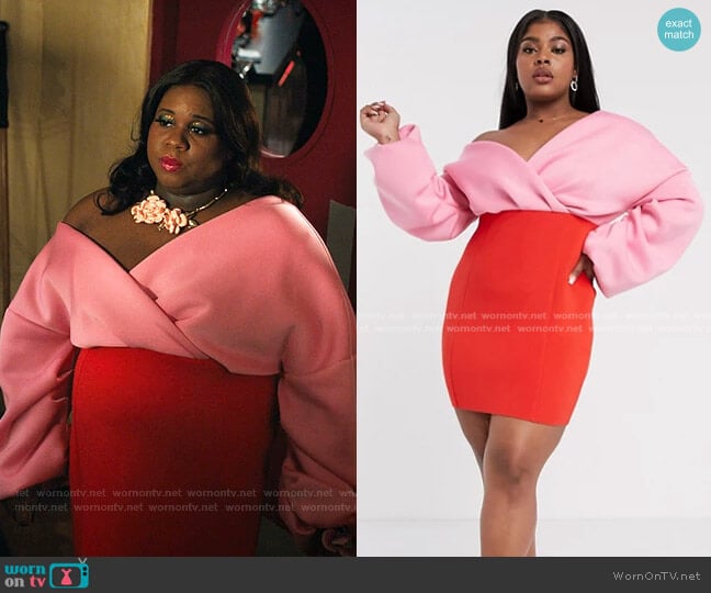 Curve Fallen Shoulder Pleated Puff Sleeve Mini Dress by Asos worn by Mo (Alex Newell) on Zoeys Extraordinary Playlist