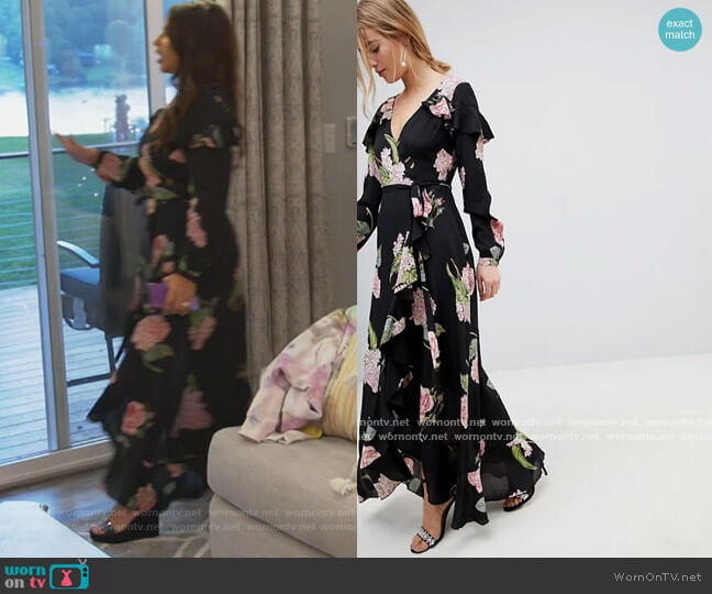 Pretty Floral Maxi Ruffle Wrap Dress by ASOS worn by Jennifer Aydin  on The Real Housewives of New Jersey