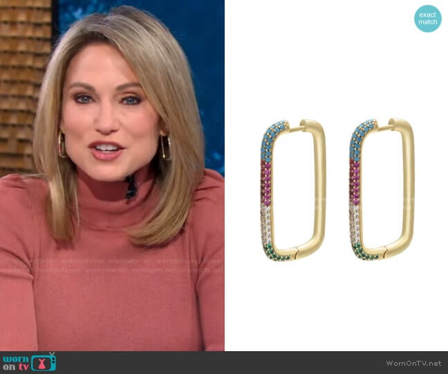 Posh Rectangular Hoops by Accessory Concierge worn by Amy Robach on Good Morning America